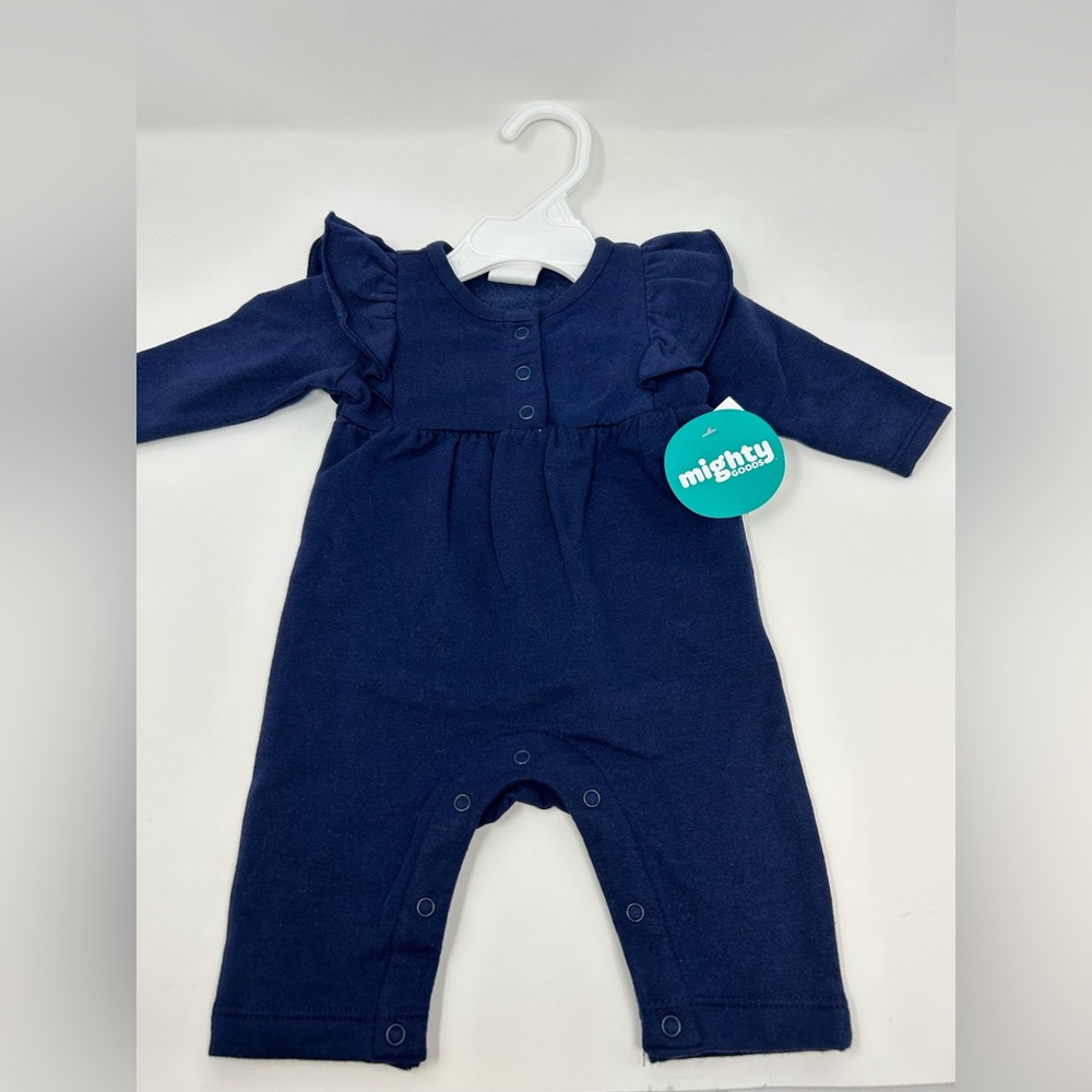 NWT Mighty Goods Navy Blue Newborn Baby One Piece Button Jumpsuit